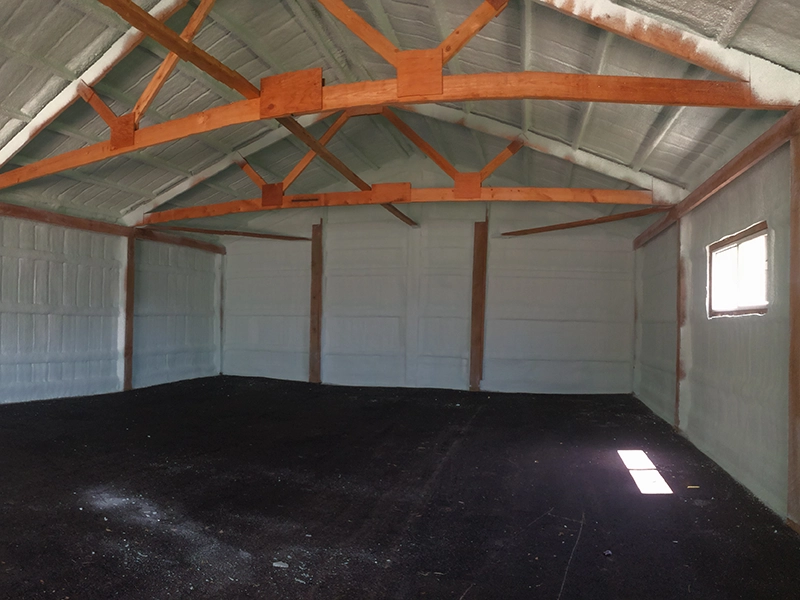 Spray foam insulation in a room